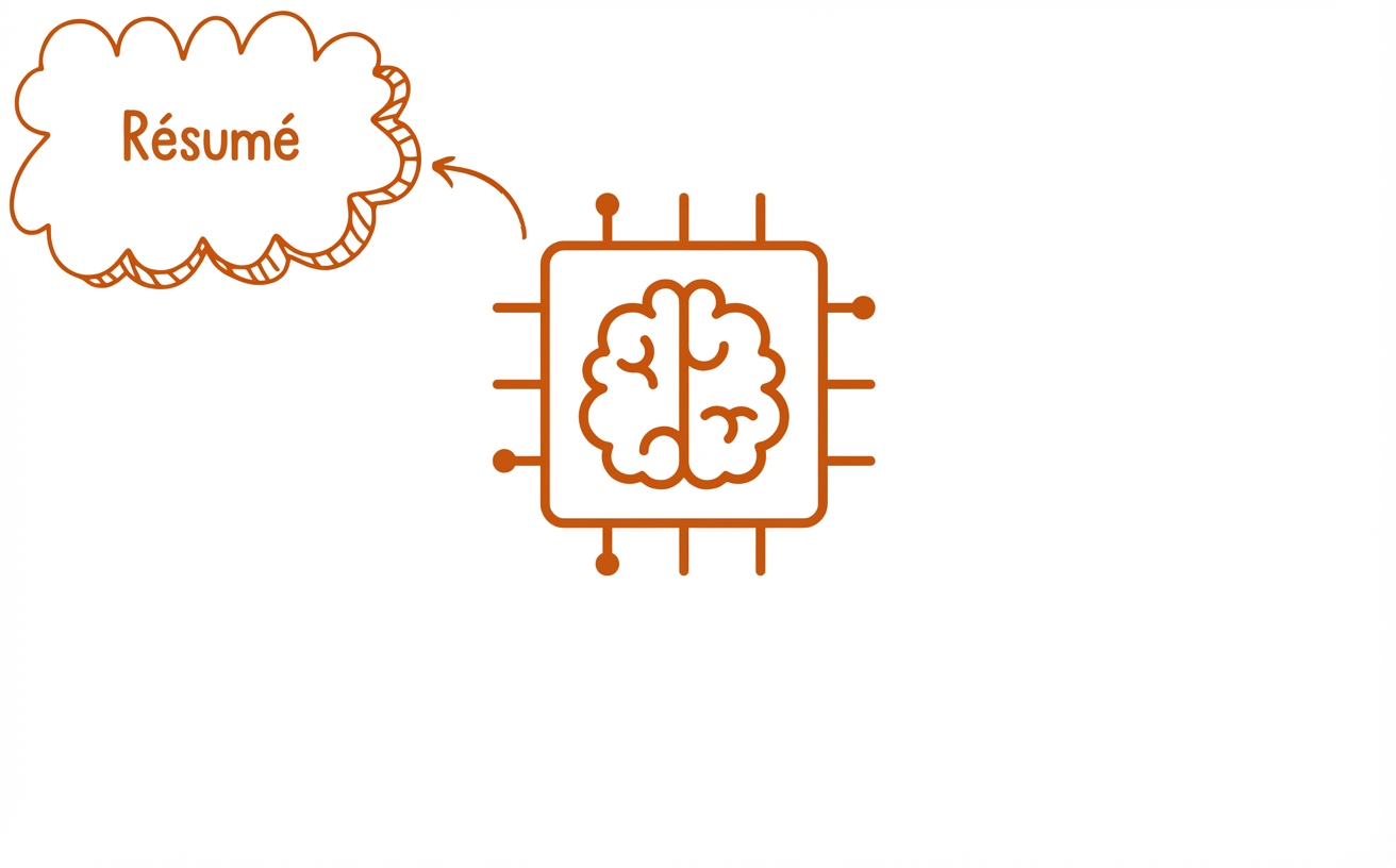 Abstract illustration of a large language model with a summarize bubble