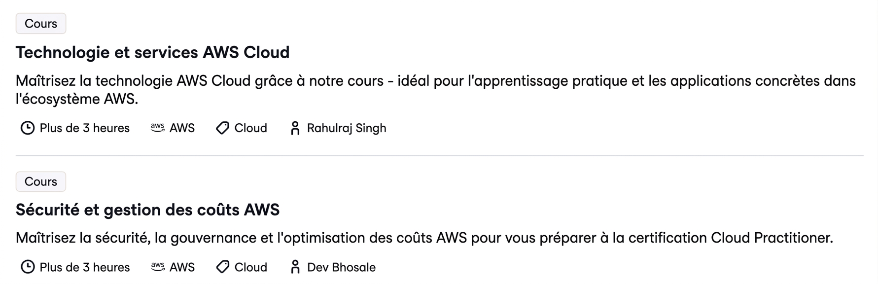 Autres cours AWS sur DataCamp : Technologie et services cloud AWS, sécurité et gestion des coûts AWS