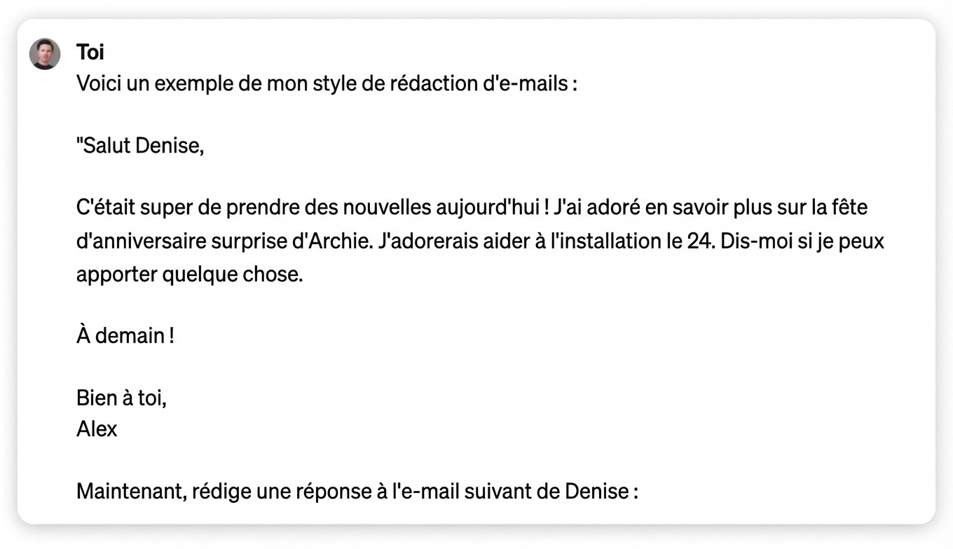 Capture d'écran d'une réponse personnalisée de ChatGPT