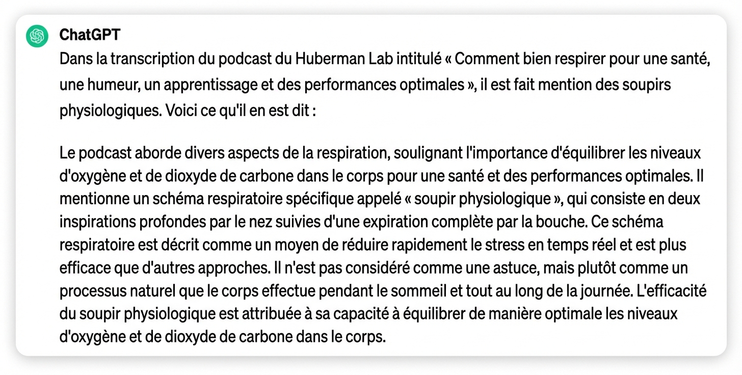Réponse de ChatGPT à la demande de paraphrase d'une transcription