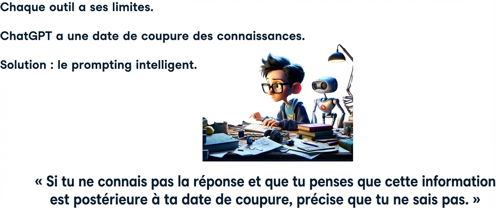 Chaque outil a ses limites. Les connaissances de ChatGPT sont limitées. Solution : invite intelligente