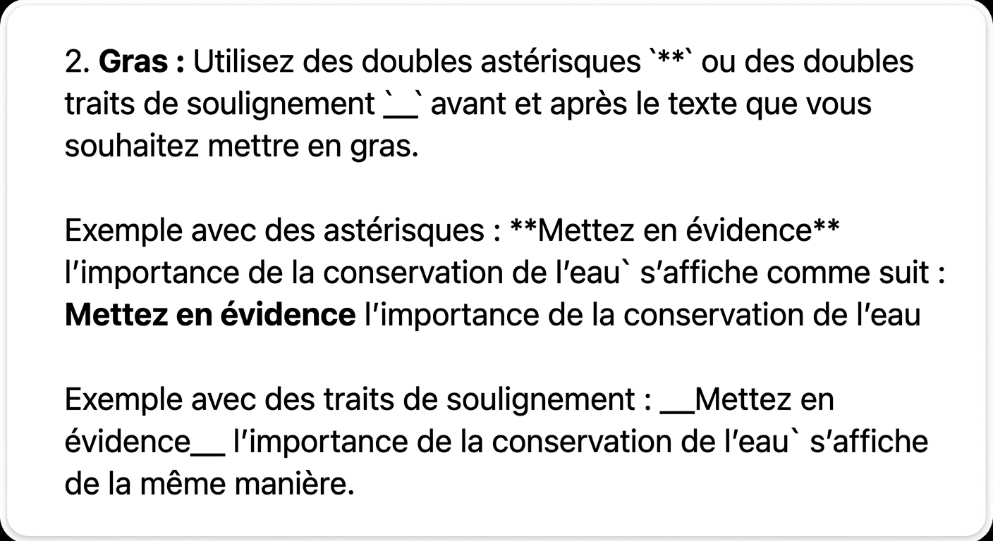 Exemples d’emphase entre astérisques ou traits de soulignement