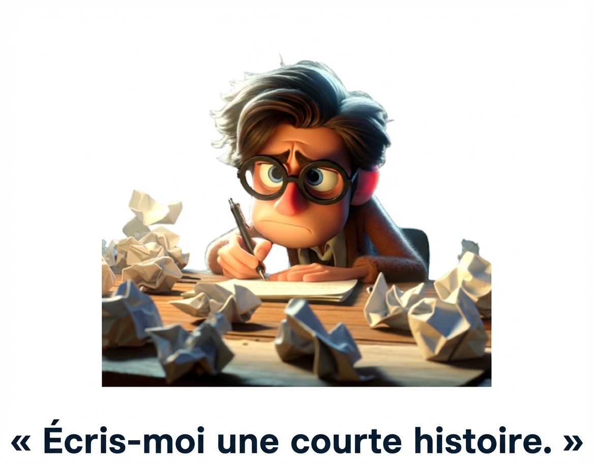 Personne confuse et fatiguée avec l'invite « écris-moi une nouvelle »