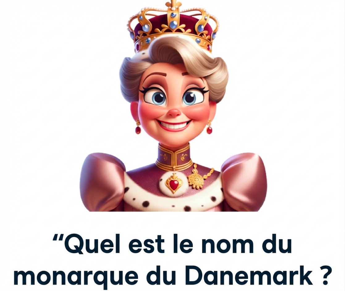 Monarque à l'air heureux avec l’invite « quel est le nom du monarque du Danemark »