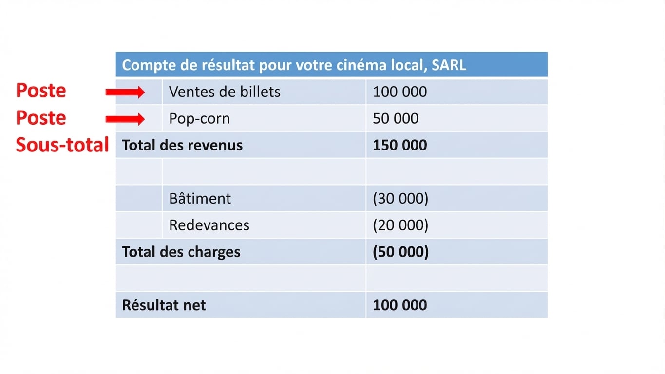 compte de résultat avec postes et sous-totaux surlignant le chiffre d’affaires