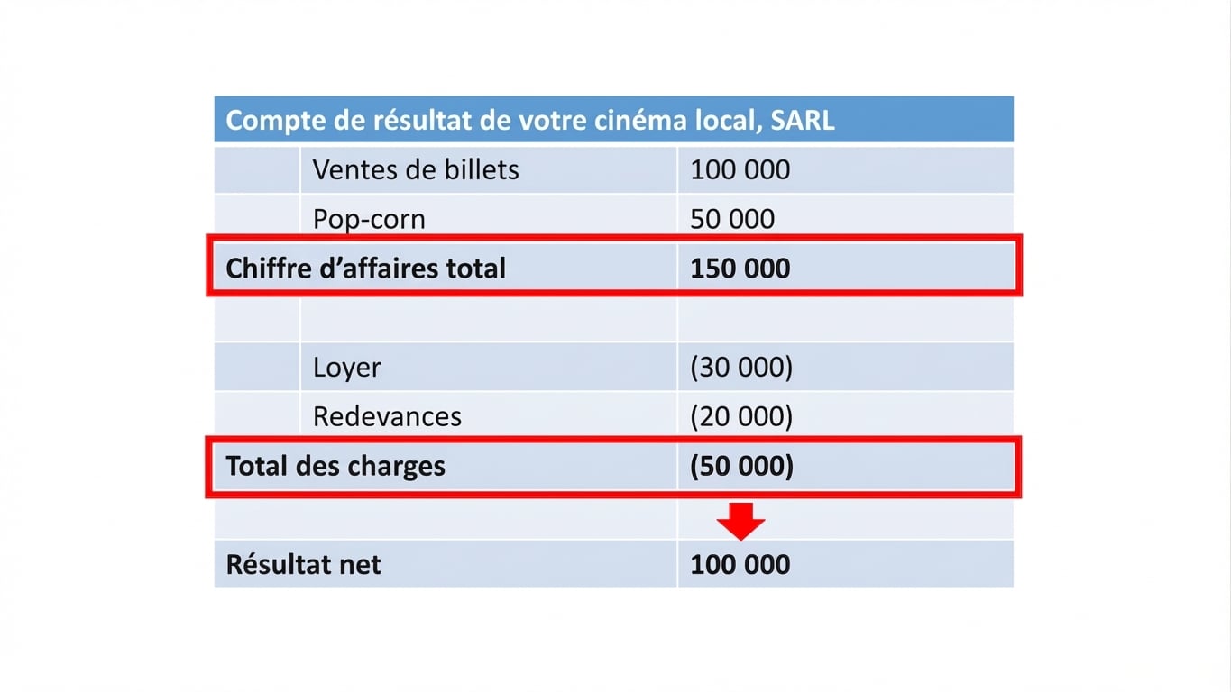 compte de résultat mettant en évidence le calcul du résultat net