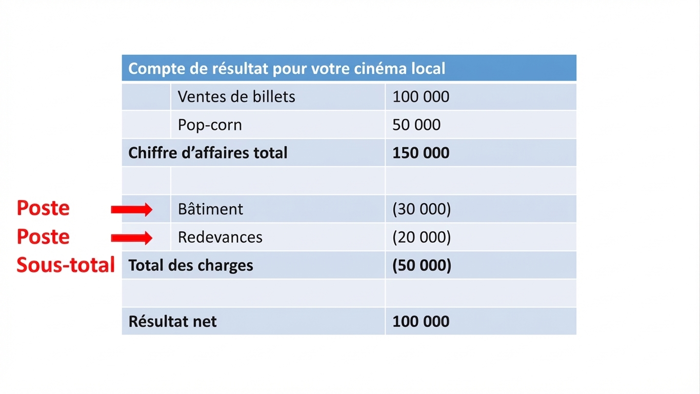 compte de résultat avec postes et sous-totaux surlignant le chiffre d’affaires
