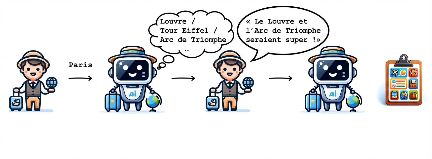 Le guide touristique basé sur l’IA génère un itinéraire pour les activités que nous avons sélectionnées.