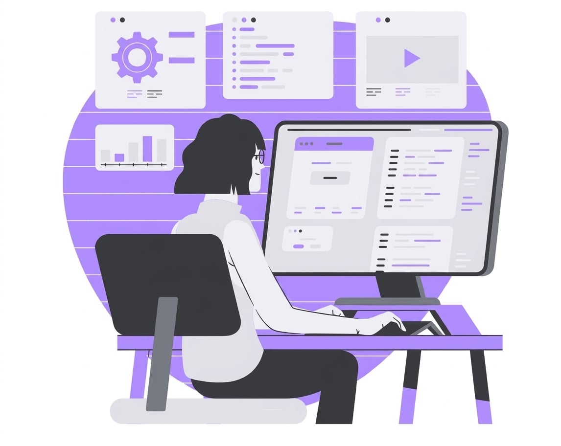 Person coding python at a desk computer