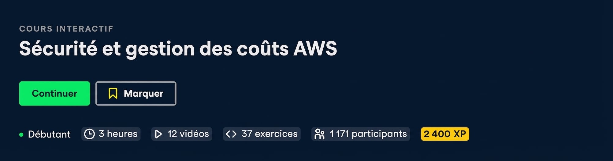 En-tête du cours Sécurité et gestion des coûts
