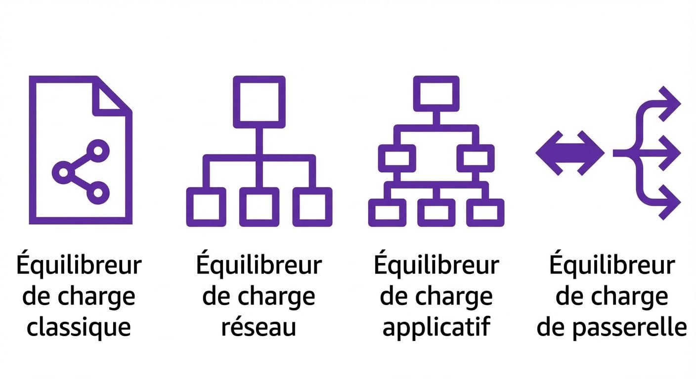Quatre icônes : classic, network, application et gateway load balancers.