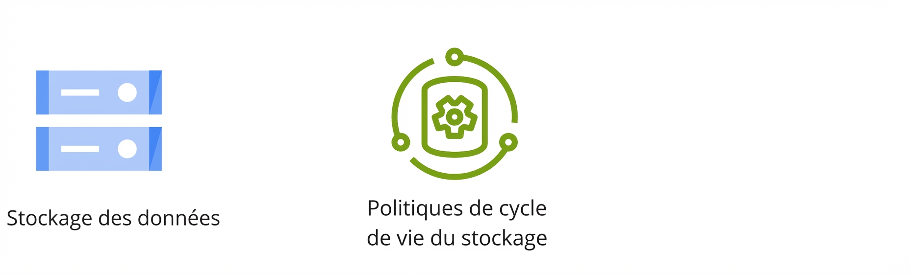 Deux icônes montrant le stockage de données et les politiques de cycle de vie du stockage.