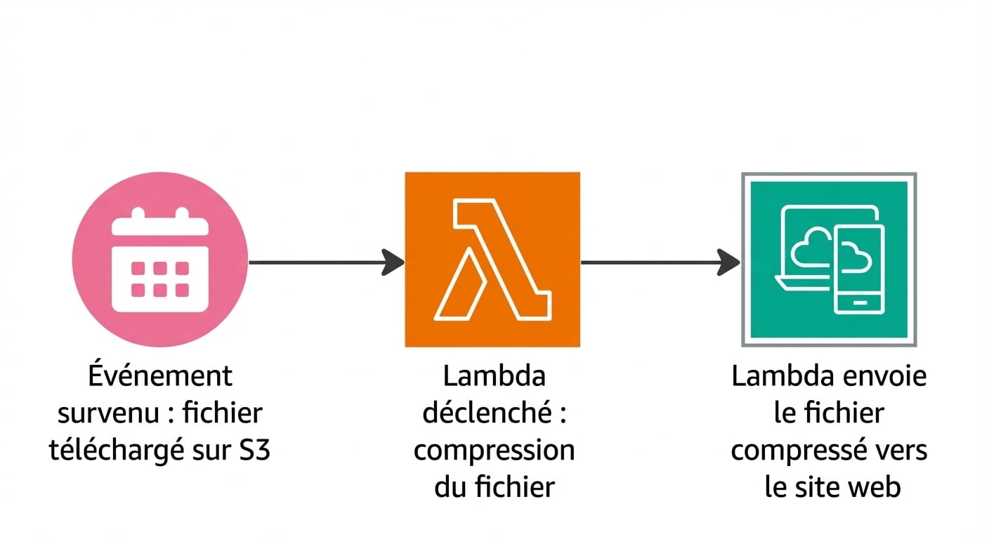 Organigramme expliquant le déclenchement des fonctions Lambda lors d’un événement.