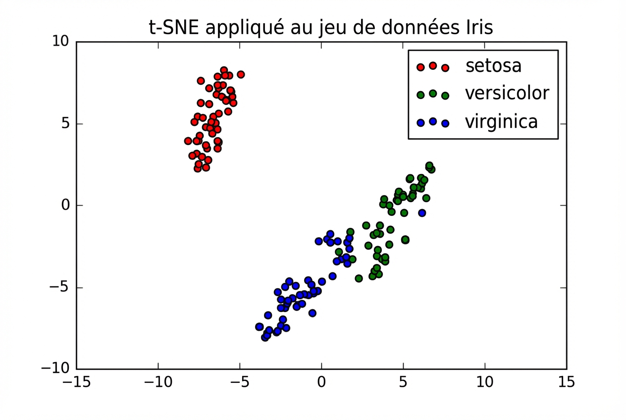 scatter plot of t-SNE performed on Iris dataset