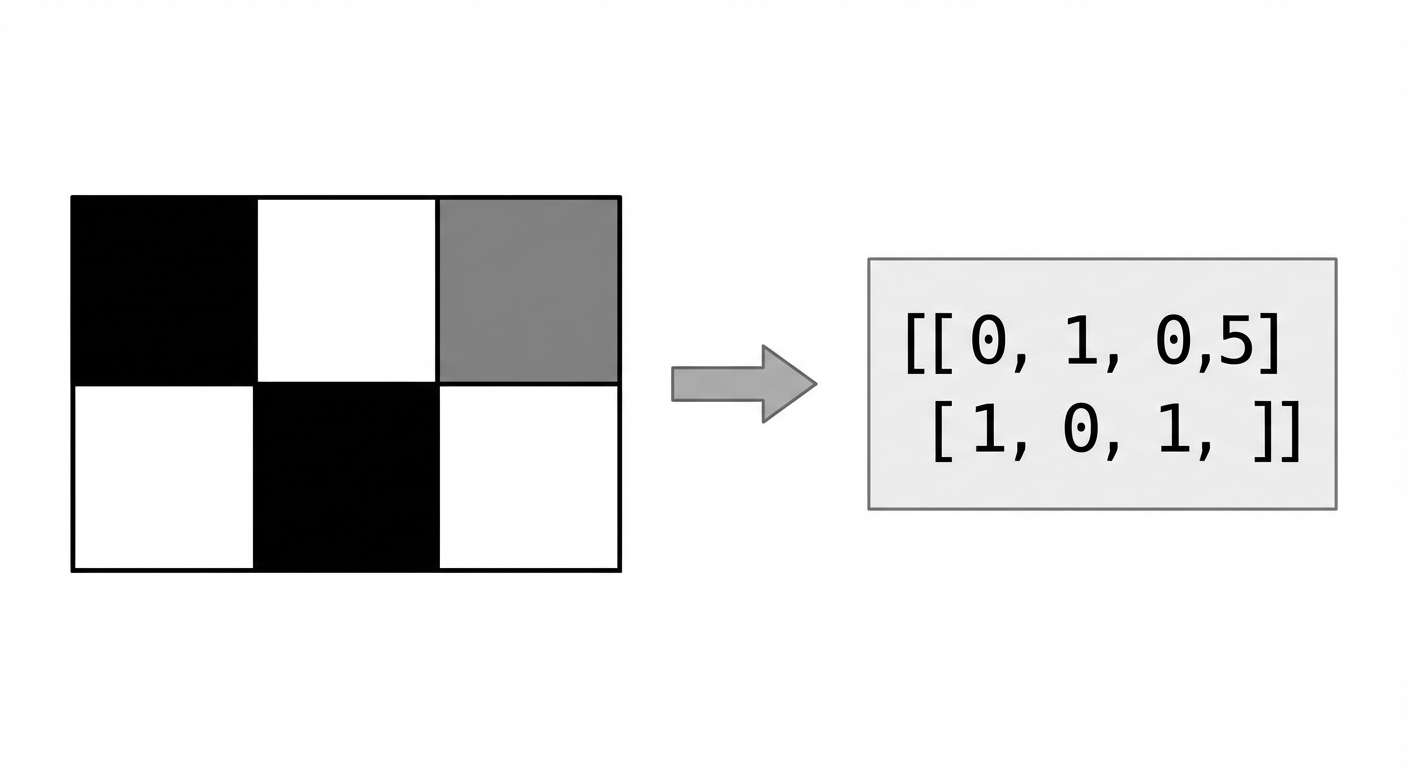 2 by 3 rectangle of pixels with varying degrees of white/black/gray