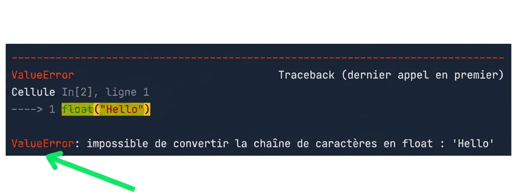 Traceback message highlighting the error type