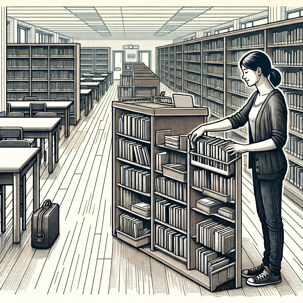 Image of a librarian organizing books in a library
