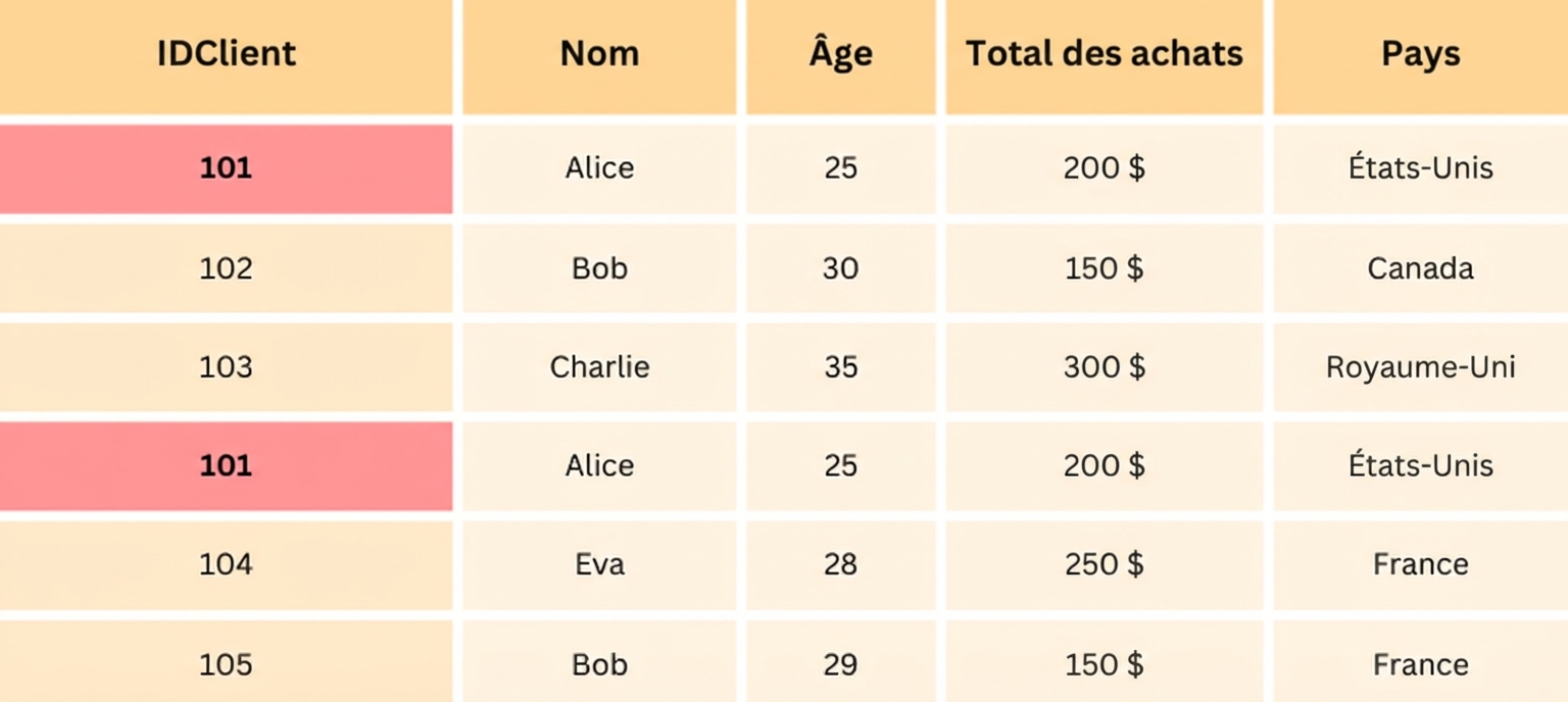 Removing duplicates table with customer ID highlighted.