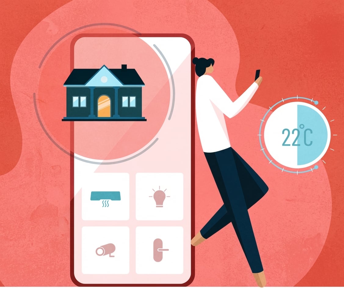 Une personne règle la température de sa maison depuis son téléphone