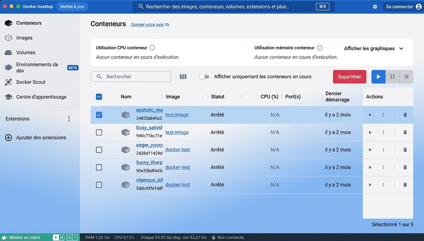Docker Desktop - Capture d’écran de l’application