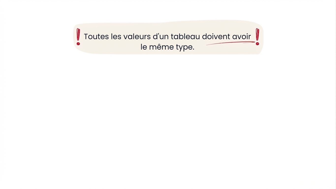 Toutes les valeurs d'un tableau doivent être du même type.