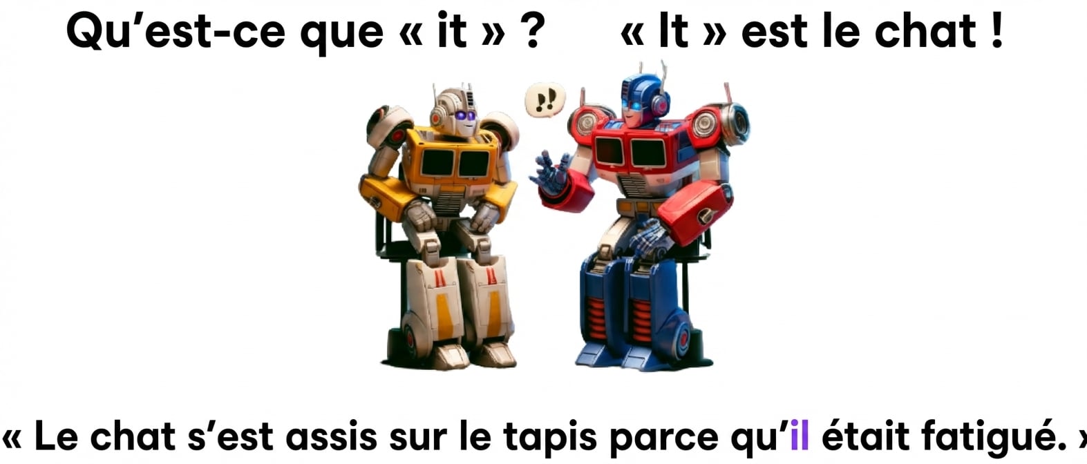 L'image montre deux robots colorés assis l'un à côté de l'autre, celui de droite faisant un geste de la main comme s'il parlait.