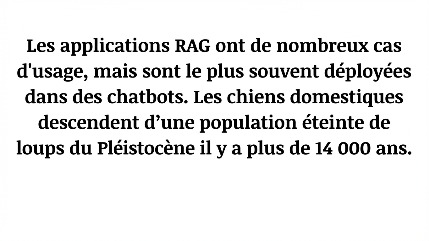 Un paragraphe avec une phrase sur les applications RAG et une phrase sur les chiens.