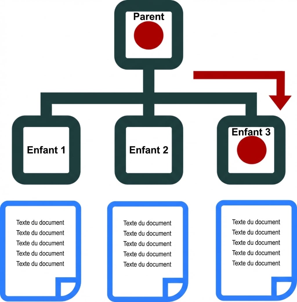 Schéma d’un organigramme avec trois icônes de document en dessous représentant le résultat des « edges ».
