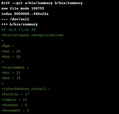git diff résumé des statistiques principales, tronqué