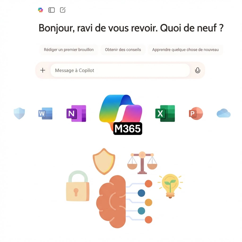 La discussion Copilot et l'icône Copilot 365, ainsi qu'une icône représentant l'IA responsable