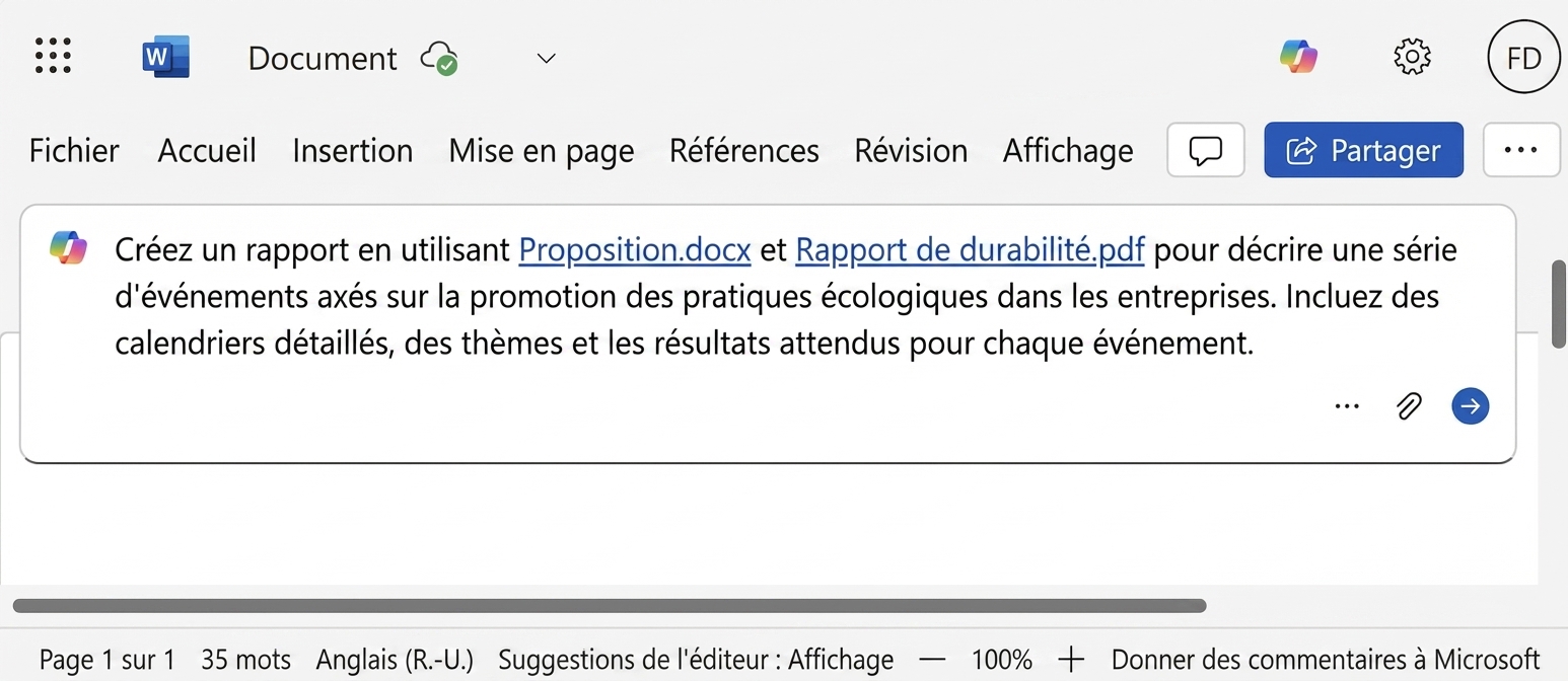 Prompt Copilot faisant référence à deux fichiers
