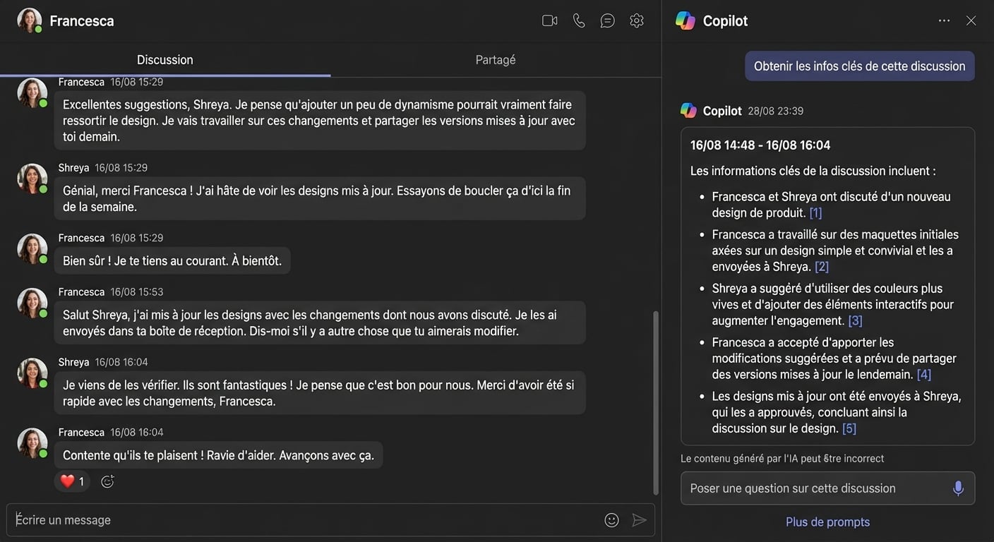 Copilot pour obtenir les informations clés issues de la conversation.
