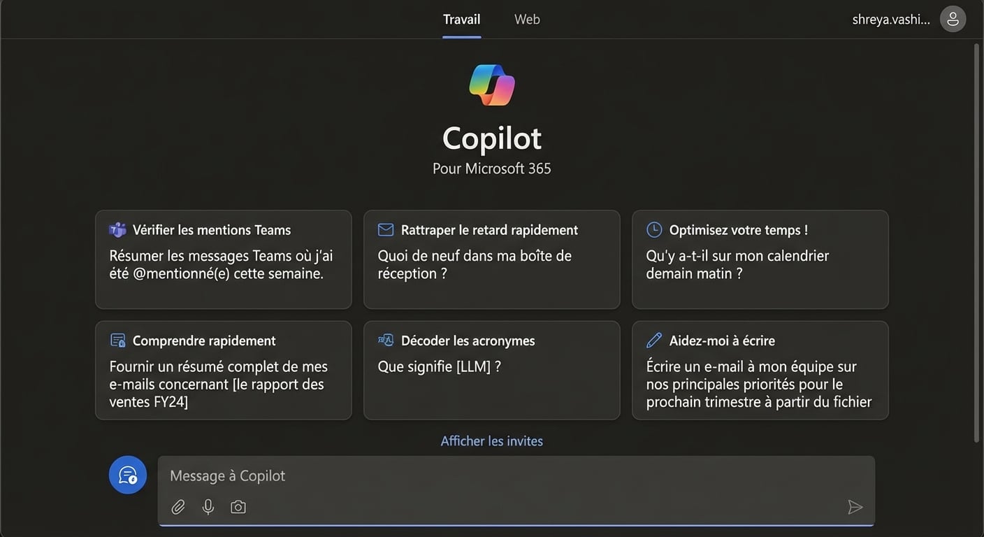Page d'accueil de Copilot pour Microsoft 365.