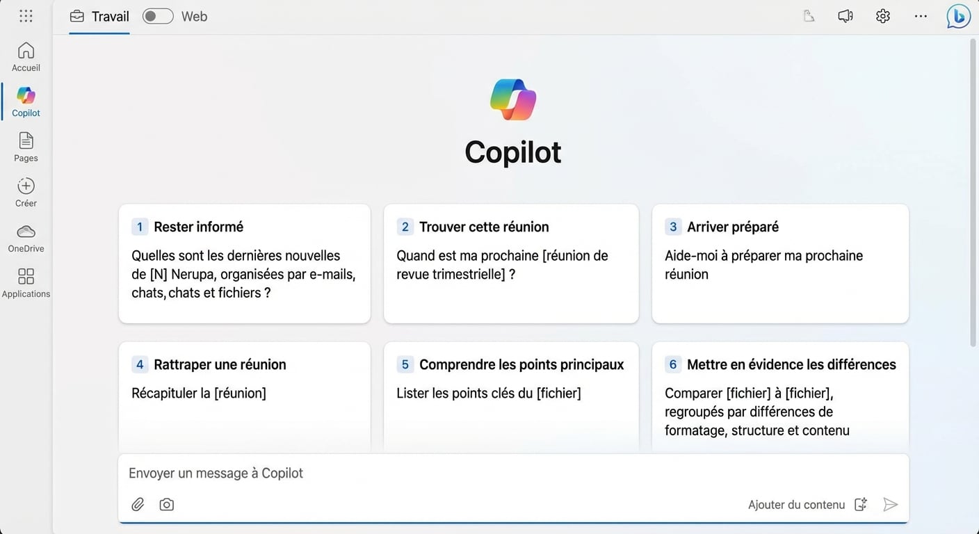 Page d'accueil de Copilot pour le travail