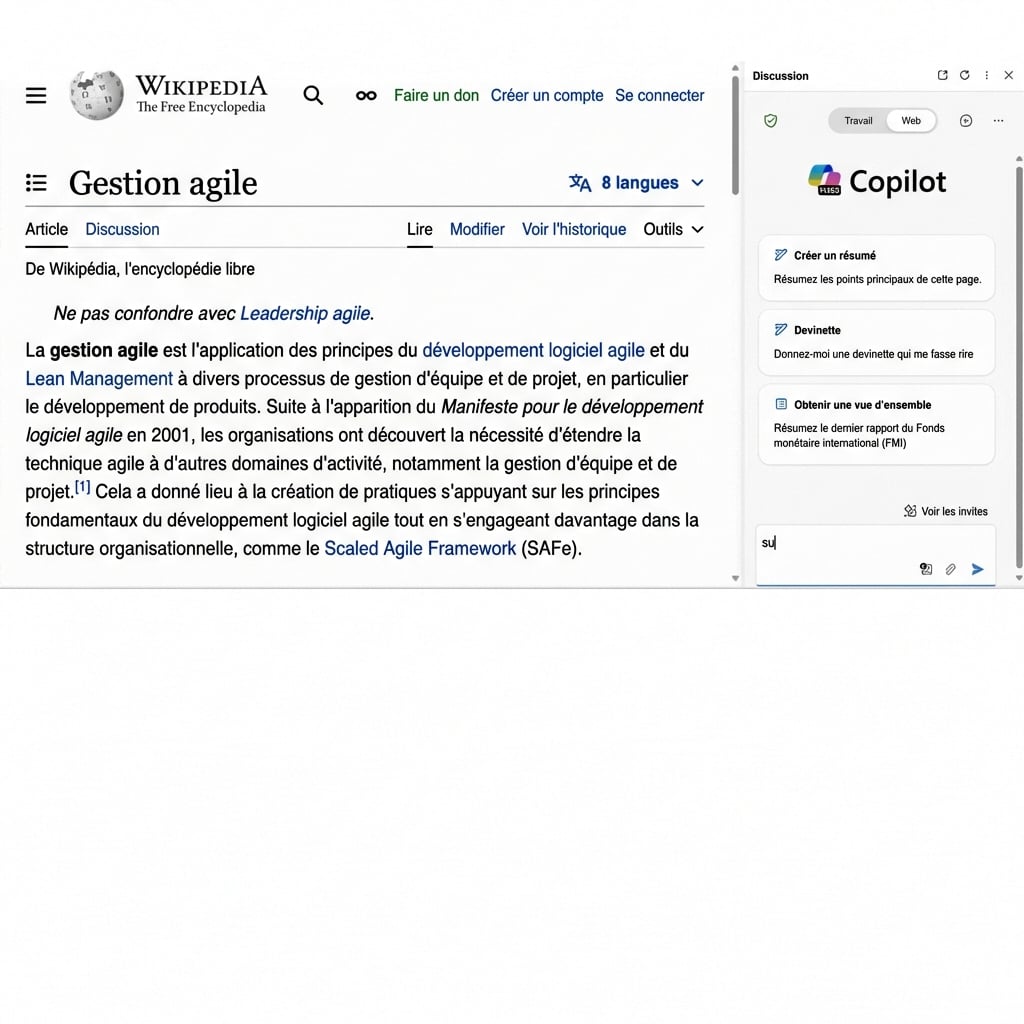 Copilot résumant une page web