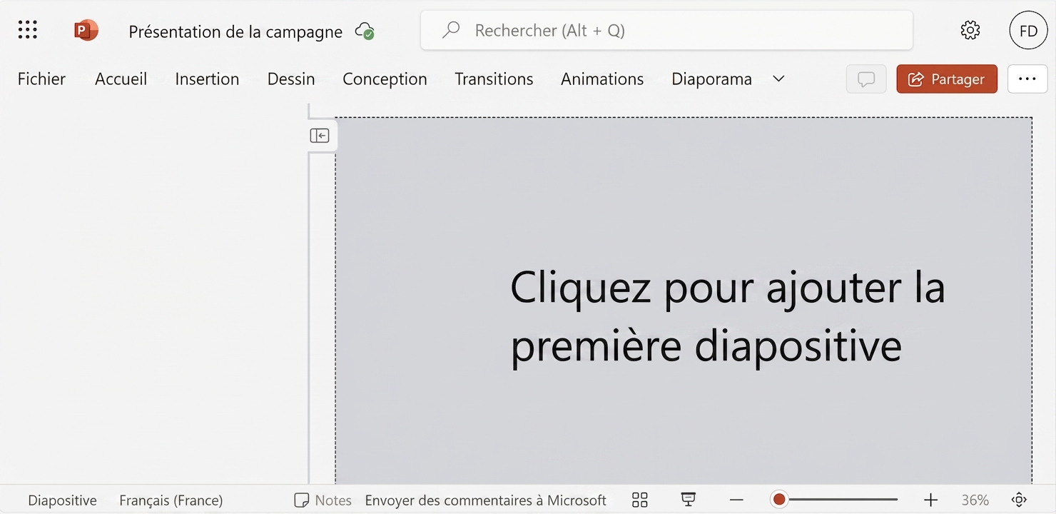 Un screenshot d'un document PowerPoint vierge.