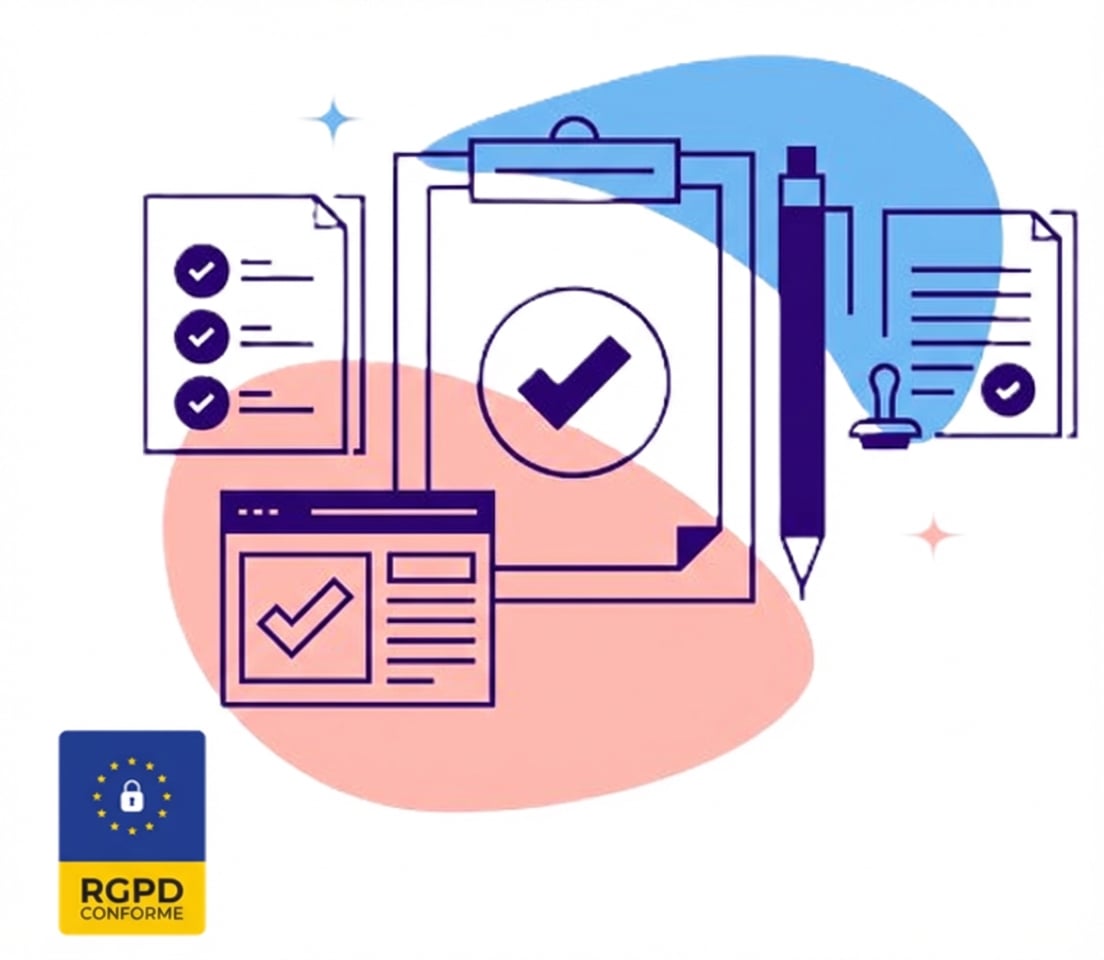 Plusieurs icônes représentant des documents et le logo du RGPD.
