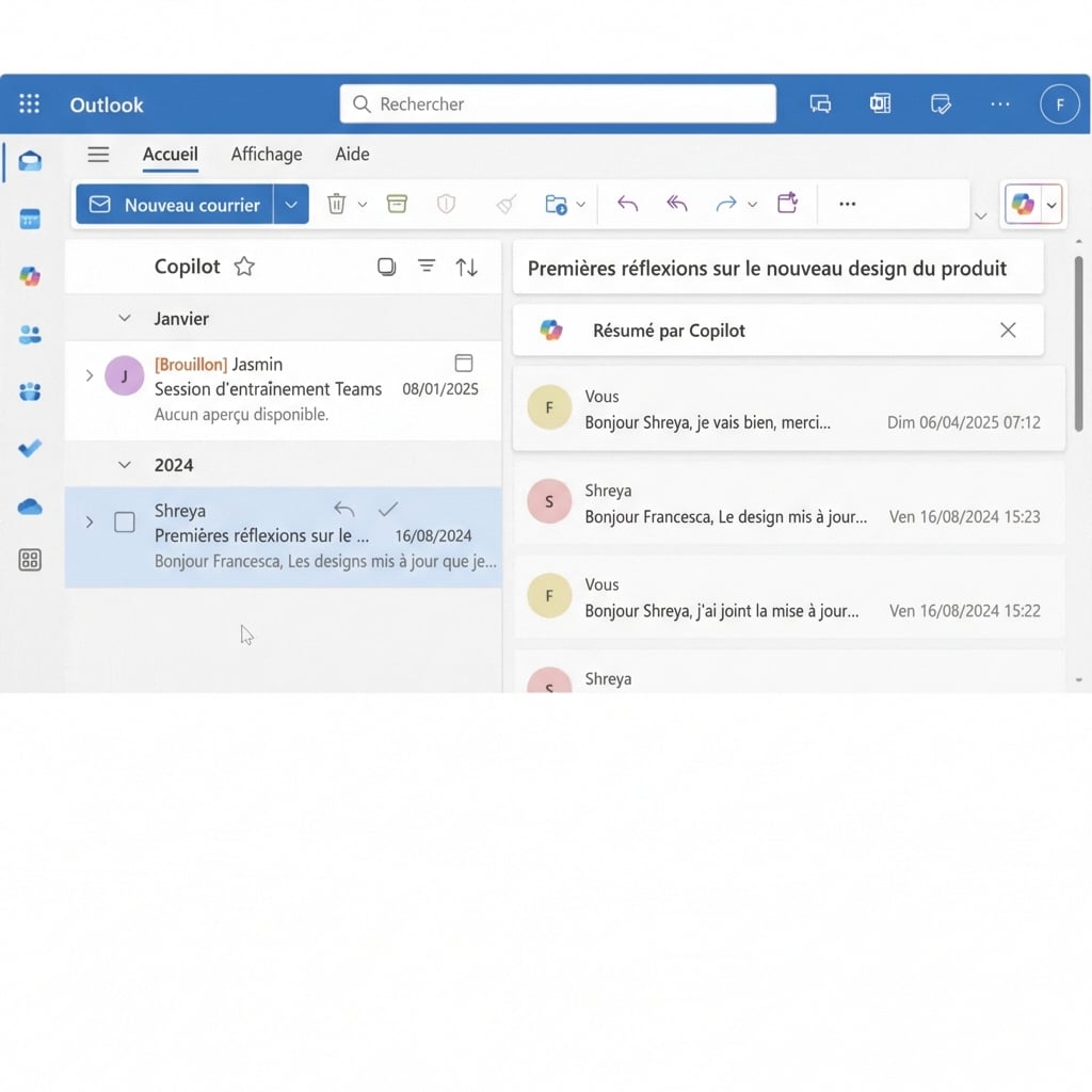 Longue conversation par e-mail entre deux collègues, un chef de produit et un concepteur principal.