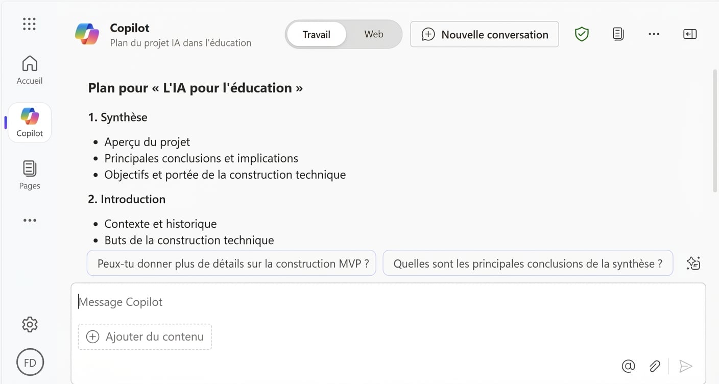 Capture d'écran du plan du rapport.