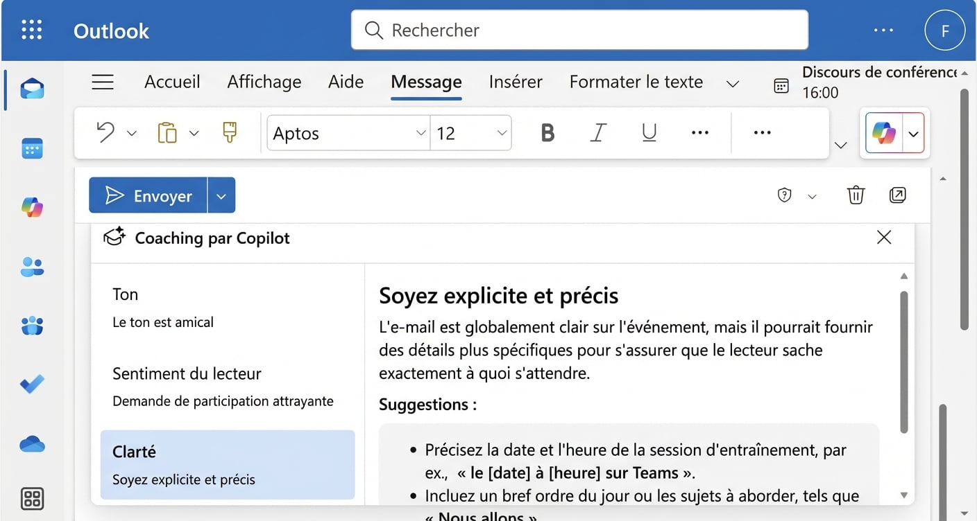 Réponse de Copilot avec des conseils pour améliorer la clarté