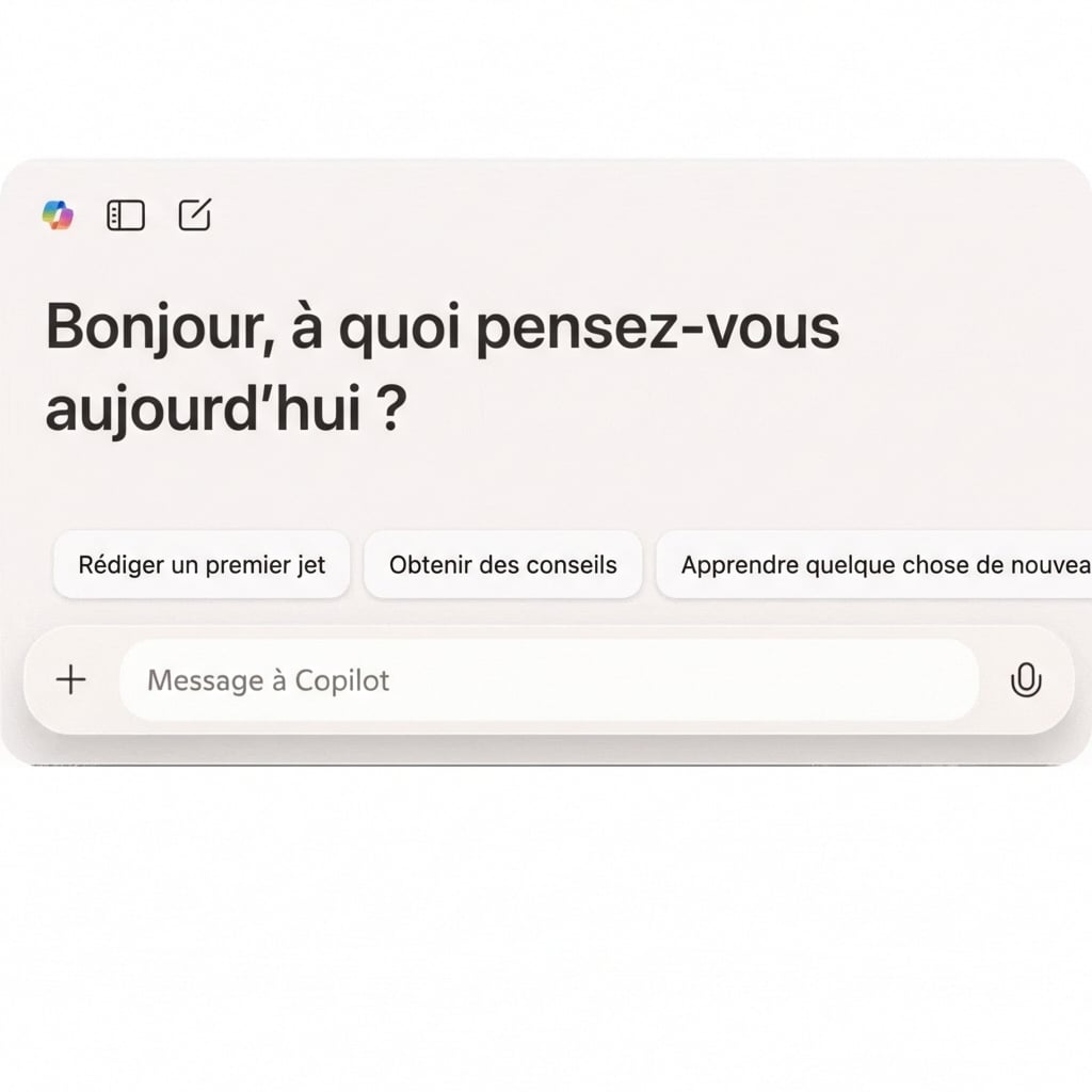 GIF de l'interface Web Copilot avec le texte « Qu'est-ce que Copilot ? » et une sortie.