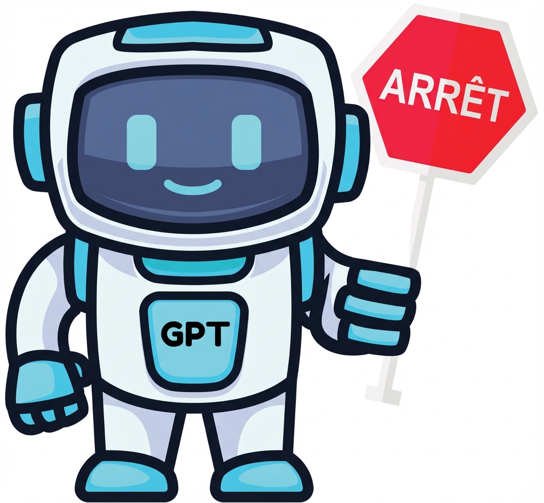 Robot GPT tenant un panneau « Stop »