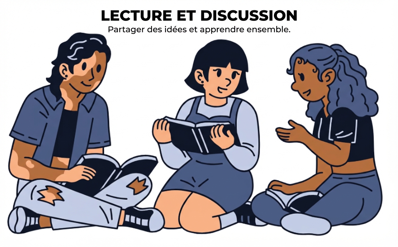 Trois étudiants assis par terre en tenue décontractée : représentant l'école