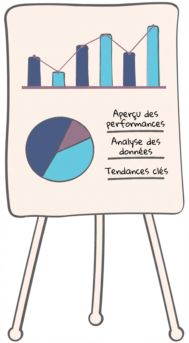 Présentoir illustrant divers graphiques