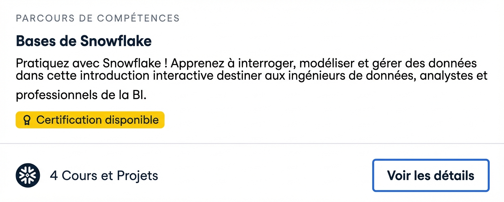 Screenshot of DataCamp's Snowflake Foundation Skill Track
