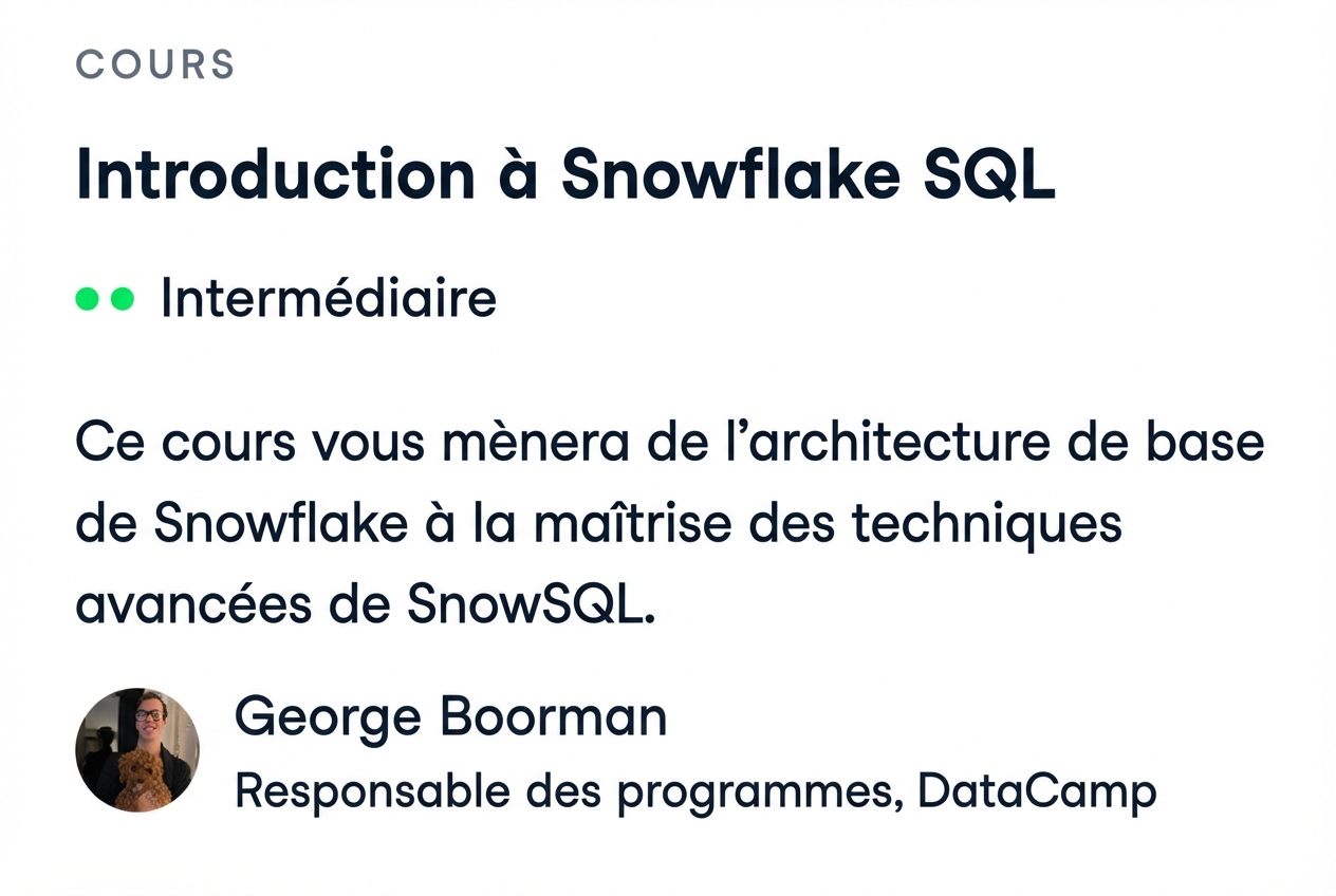 A screenshot of DataCamp's Introduction to Snowflake SQL course
