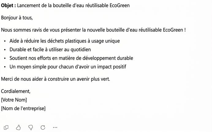 Le même e‑mail, plus court et sous forme de puces