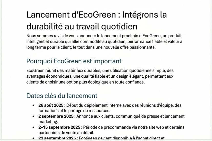 La même newsletter après l'ajustement : un titre motivant ajouté et un ton plus dynamique, faits inchangés