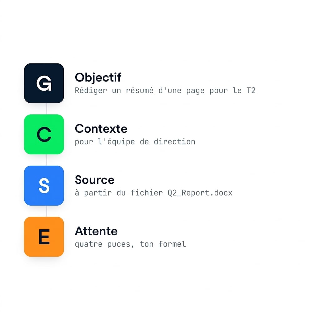 Les quatre lettres de GCSE – Goal, Context, Source, Expectation – présentées en liste empilée