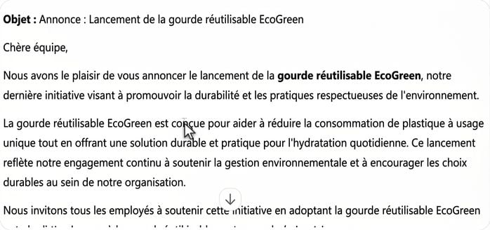 Brouillon d'e‑mail d'annonce en ton professionnel formel par Copilot